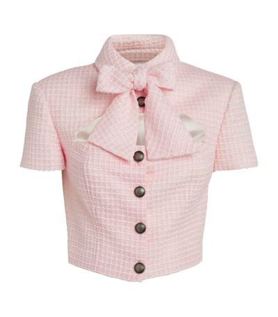Shop Alessandra Rich Tweed Embellished Cropped Jacket In Pink