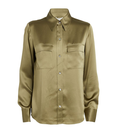 Shop Vince Silk Pocket-detail Shirt In Green