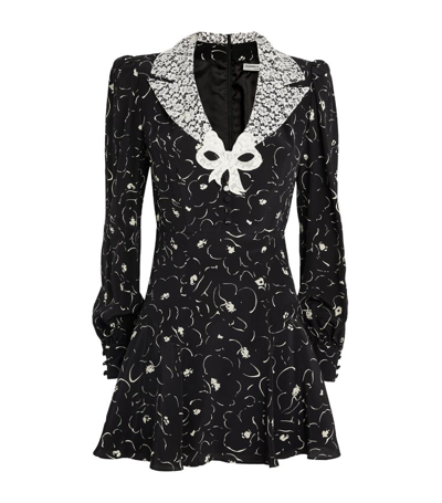 Shop Alessandra Rich Silk Floral Mini Dress In Black
