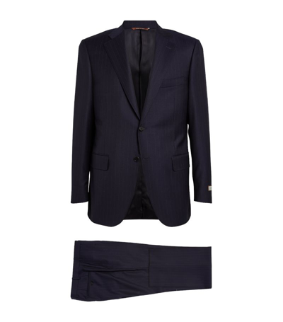 Shop Canali Wool Pinstripe 2-piece Suit In Navy