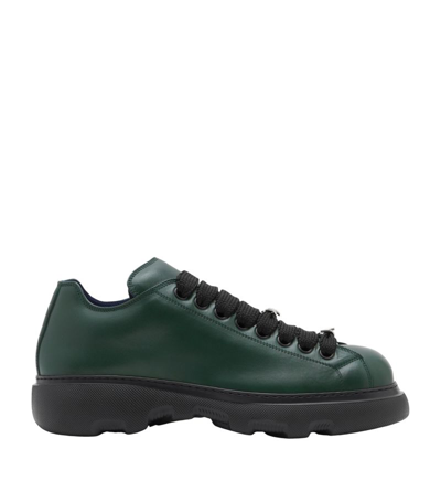 Shop Burberry Leather Ranger Sneakers In Green