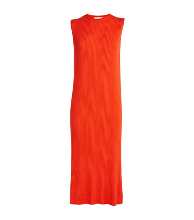 Shop Johnstons Of Elgin Cashmere Ribbed Midi Dress In Orange