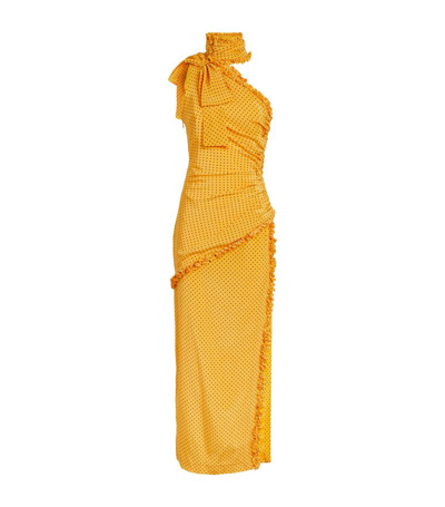 Shop Alessandra Rich Polka Dot Maxi Dress In Yellow