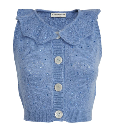 Shop Alessandra Rich Embellished Knitted Crop Top In Blue