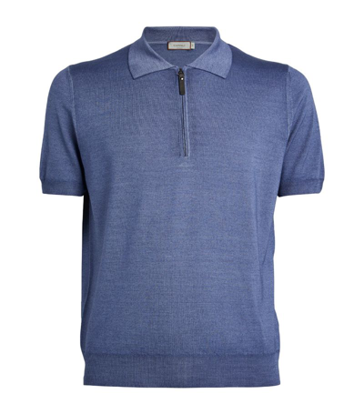 Shop Canali Wool-blend Half-zip Polo Shirt In Blue