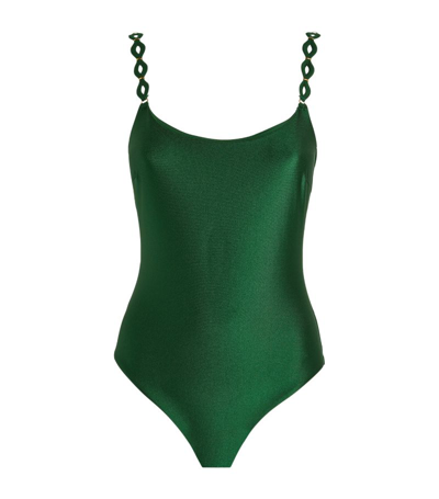 Shop Zimmermann Diamond-trim August Swimsuit In Green