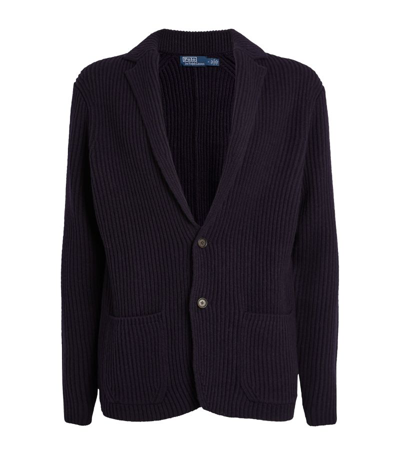 Shop Polo Ralph Lauren Wool-blend Notch-collar Cardigan In Navy