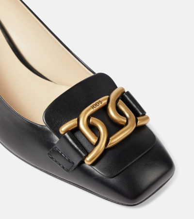 Shop Tod's Logo Leather Pumps In Black