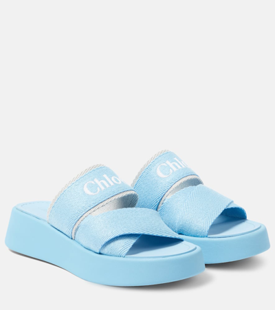 Shop Chloé Mila Logo Slides In Blue