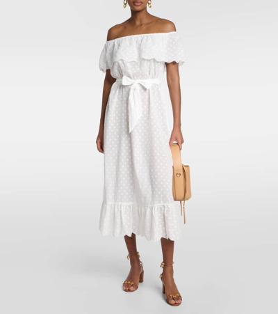 Shop Marysia Off-shoulder Cotton Midi Dress In White