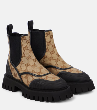 Shop Gucci Gg Canvas Chelsea Boots In Brown
