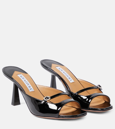 Shop Aquazzura Soul Sister 75 Patent Leather Mules In Black