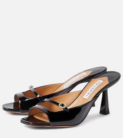 Shop Aquazzura Soul Sister 75 Patent Leather Mules In Black