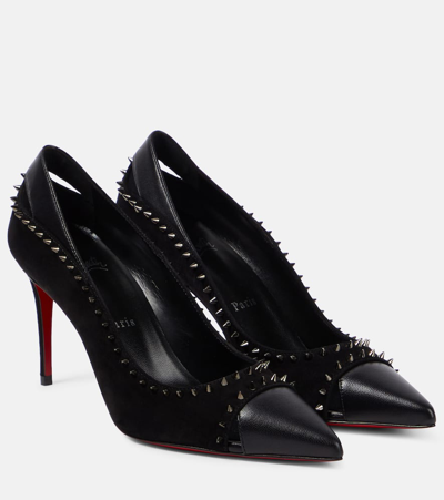 Shop Christian Louboutin Duvette Spikes 85 Leather Pumps In Black