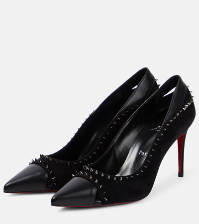 Shop Christian Louboutin Duvette Spikes 85 Leather Pumps In Black