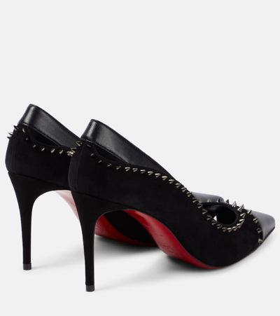 Shop Christian Louboutin Duvette Spikes 85 Leather Pumps In Black