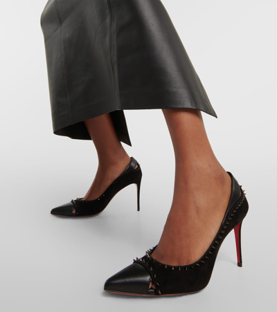 Shop Christian Louboutin Duvette Spikes 85 Leather Pumps In Black