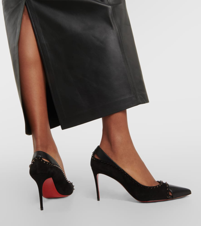 Shop Christian Louboutin Duvette Spikes 85 Leather Pumps In Black