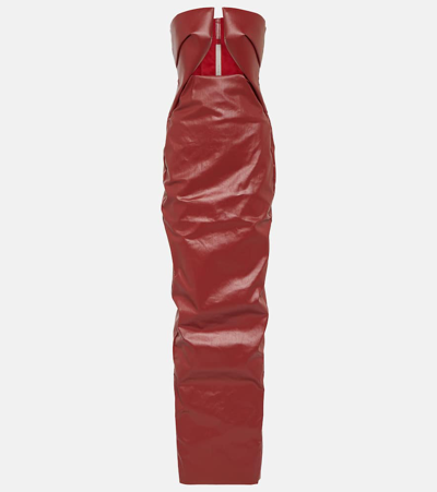 Shop Rick Owens Prong Cutout Coated Denim Gown In Red