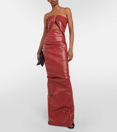 Shop Rick Owens Prong Cutout Coated Denim Gown In Red