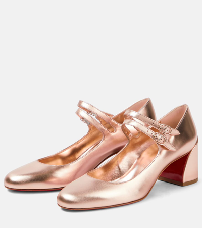 Christian Louboutin 55mm Miss Jane Laminated Leather Pumps In Beige