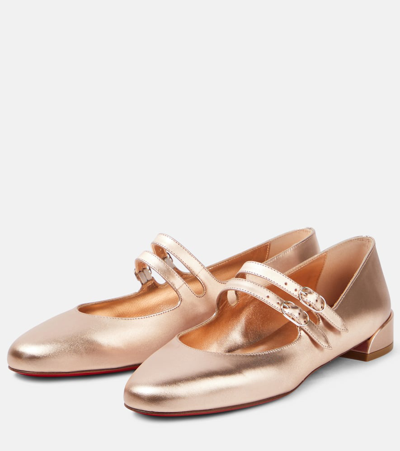 Christian Louboutin Sweet Jane Metallic-leather Flats In Pink