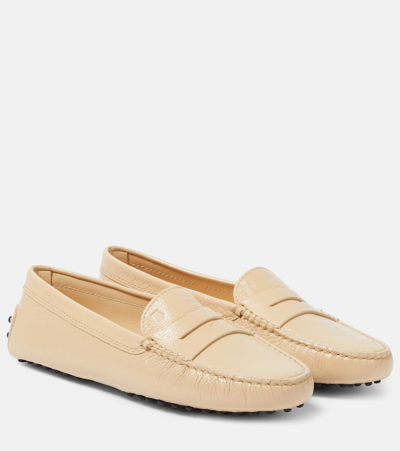 Shop Tod's Gommino Leather Loafers In Beige