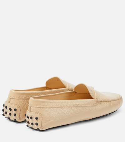 Shop Tod's Gommino Leather Loafers In Beige