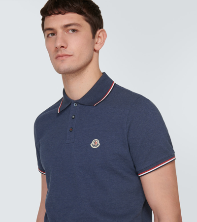 Shop Moncler Cotton Piqué Polo Shirt In Blue