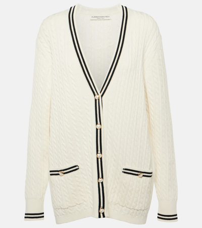 Shop Alessandra Rich Oversized Cable-knit Cotton Cardigan In White