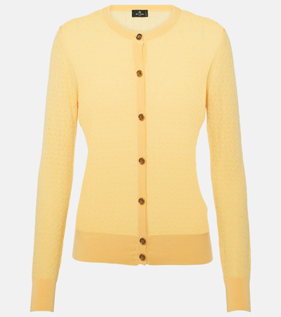 Shop Etro Wool Cardigan In Yellow