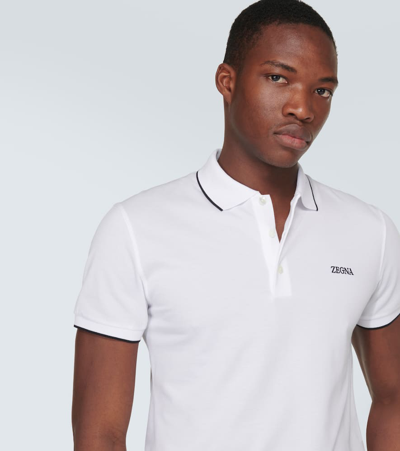 Shop Zegna Logo Cotton Blend Polo Shirt In White