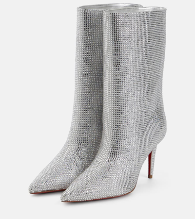 Shop Christian Louboutin Astrilarge Strass Suede Ankle Boots In Silver