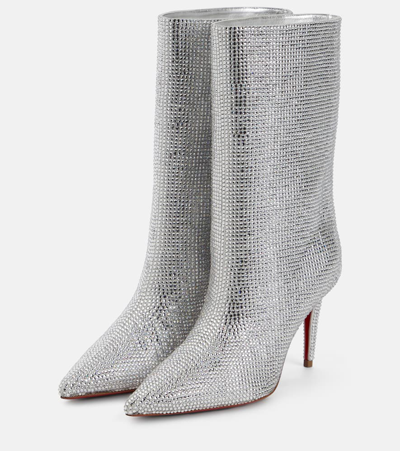 Christian Louboutin Astrilarge Strass Red Sole Stiletto Booties In Silver