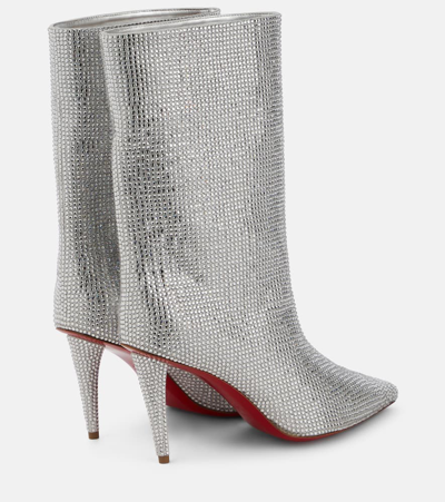 Christian Louboutin Astrilarge Strass Red Sole Stiletto Booties In Silver