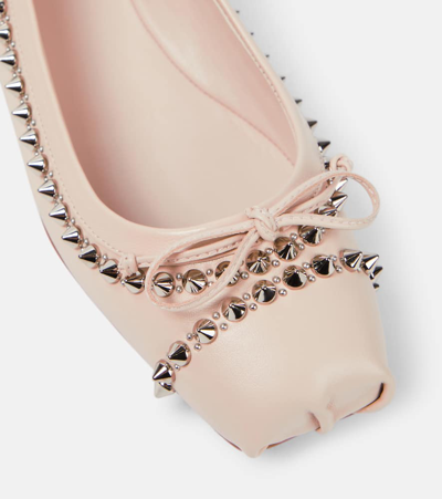 Shop Christian Louboutin Mamadrague Spiked Leather Ballet Flats In Beige