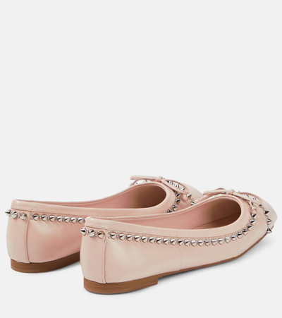 Shop Christian Louboutin Mamadrague Spikes Leather Ballet Flats In Beige
