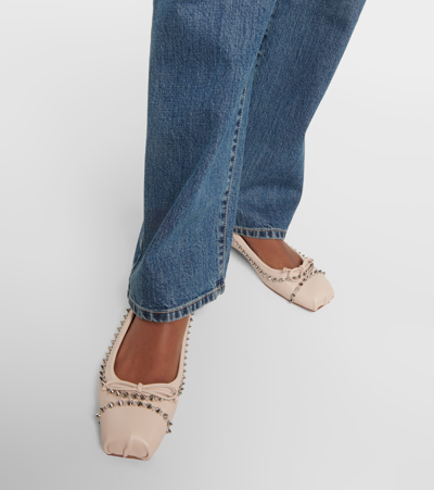 Christian Louboutin Mamadrague Spikes Red Sole Ballerina Flats In Beige