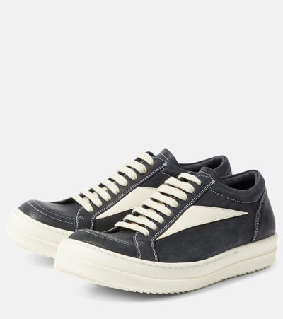Rick Owens Women Black Low Top Sneakers With Contrasting Stitching In Leather Woman In Black