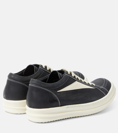 Rick Owens Women Black Low Top Sneakers With Contrasting Stitching In Leather Woman In Black