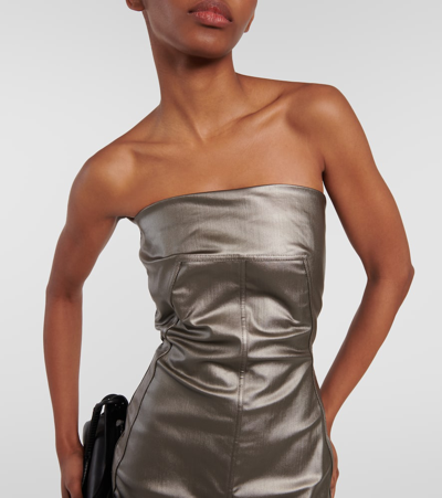 Rick Owens Lido Corset Coated Denim Gown In Grey