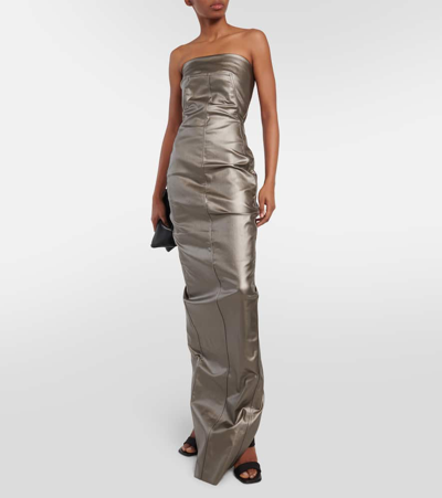 Rick Owens Lido Corset Coated Denim Gown In Grey