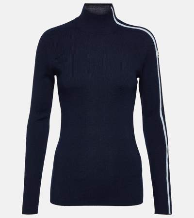 Shop Moncler Ribbed-knit Virgin Wool Turtleneck Sweater In Blue
