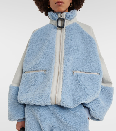 Shop Jw Anderson Colorblocked Fleece-trimmed Jacket In Blue