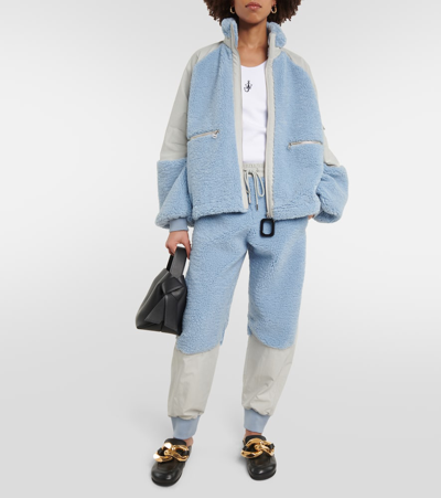 Shop Jw Anderson Colorblocked Fleece-trimmed Jacket In Blue