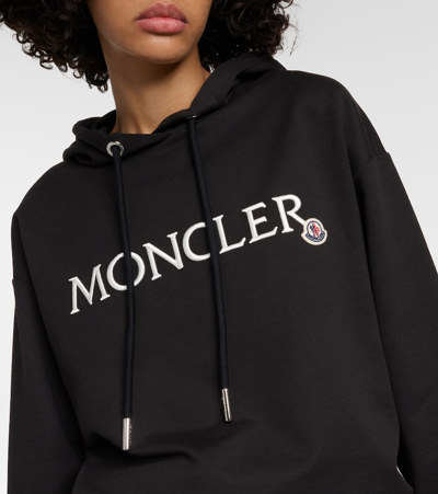Shop Moncler Logo Cotton Jersey Hoodie In Black