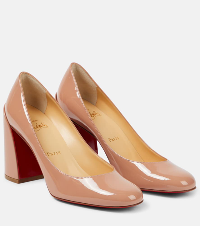 Shop Christian Louboutin Miss Sab 85 Patent Leather Pumps In Beige