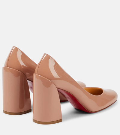 Shop Christian Louboutin Miss Sab 85 Patent Leather Pumps In Beige