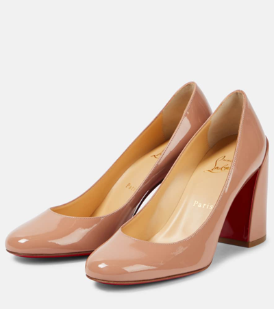 Shop Christian Louboutin Miss Sab 85 Patent Leather Pumps In Beige