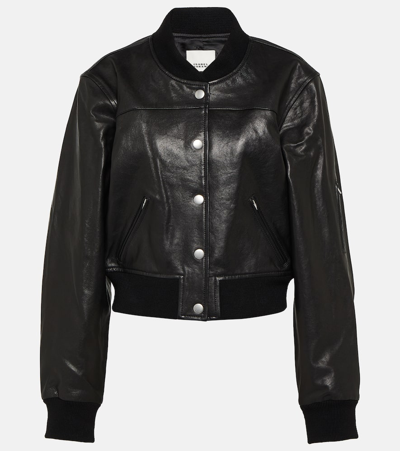Shop Isabel Marant Adriel Leather Bomber Jacket In Black